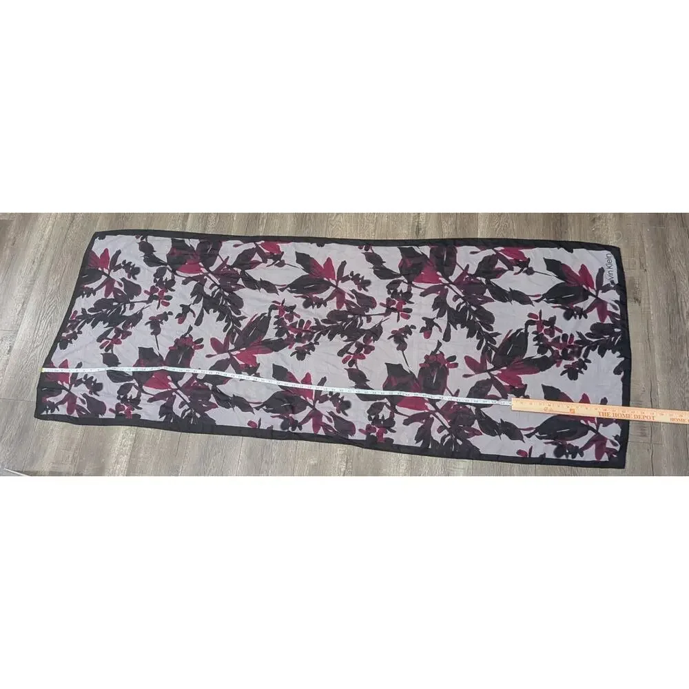 Calvin Klein Floral Chiffon Wrap Scarf Black Burgundy Festival Rodeo Hair Scarf